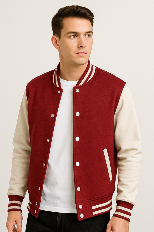 Maroon Varsity Jacket – Unisex | Premium Wool Blend | Custom Bulk Wear