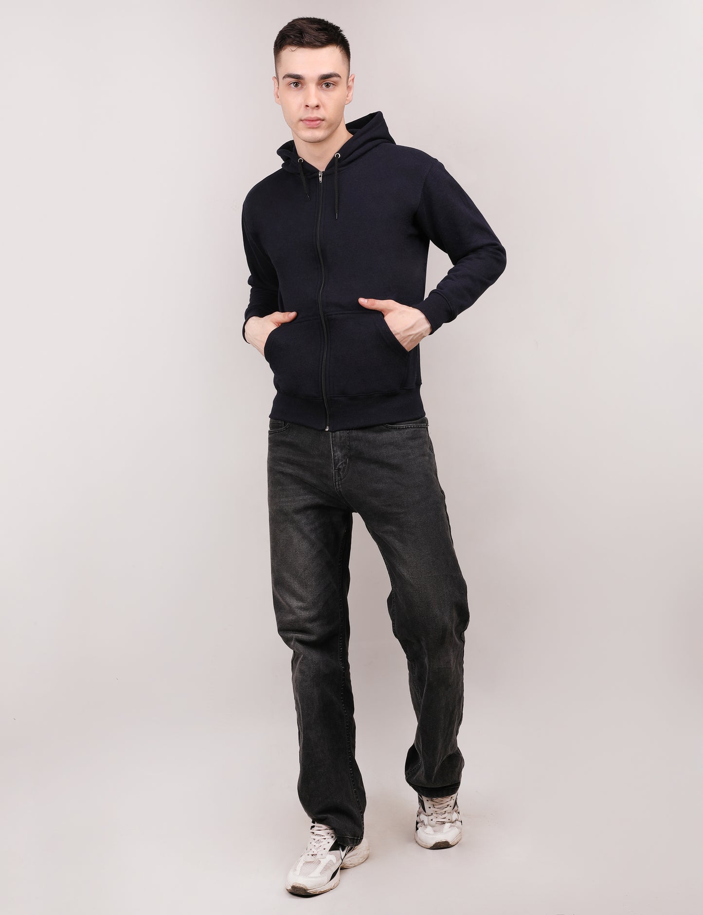 Navy Blue Zipper Hoodie – Unisex | 100% Cotton Fleece | Custom Bulk Wear