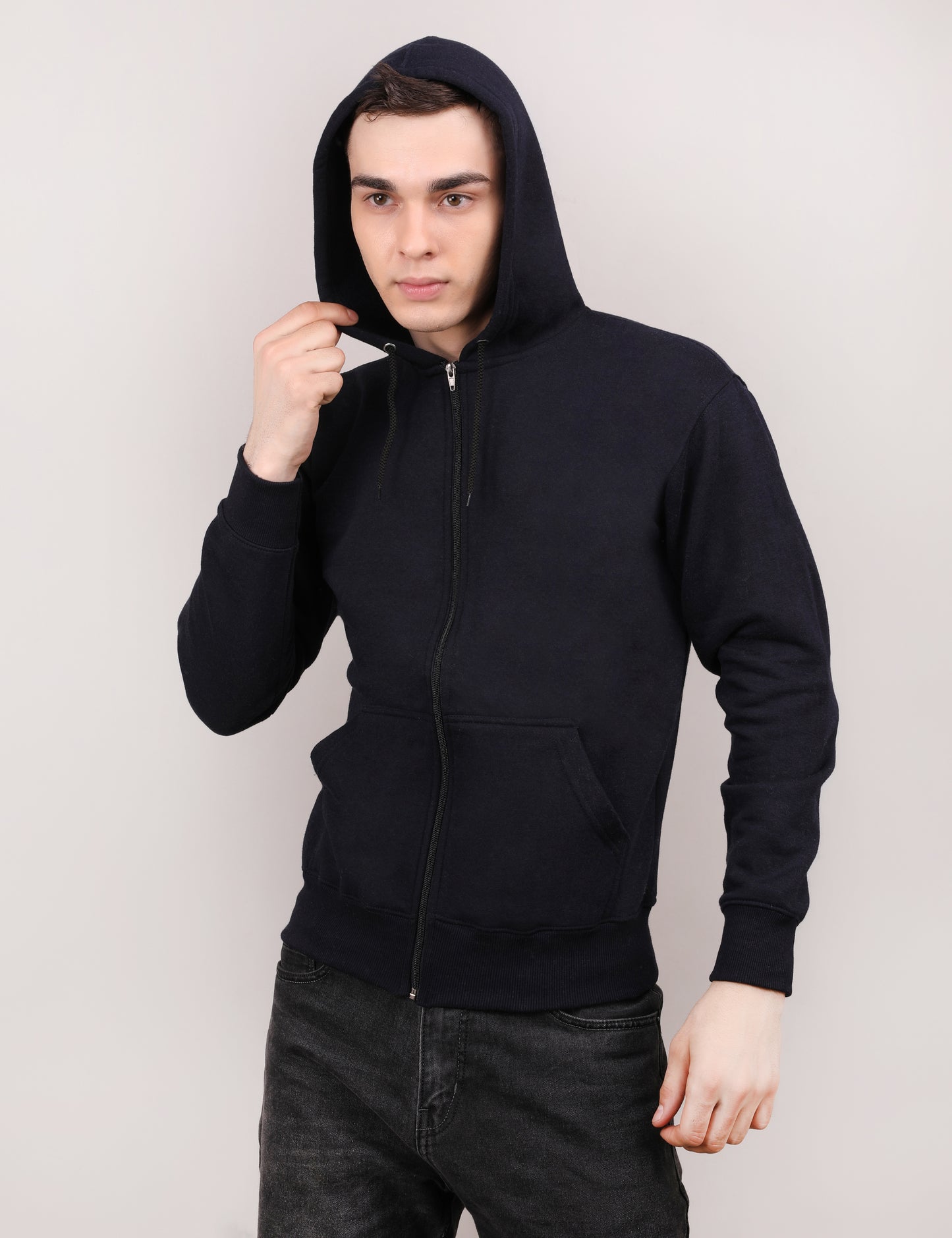 Navy Blue Zipper Hoodie – Unisex | 100% Cotton Fleece | Custom Bulk Wear